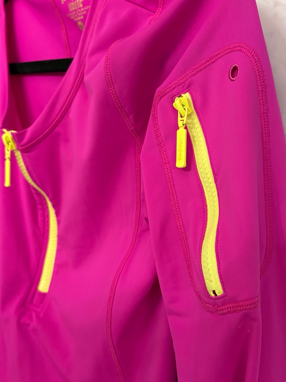 Lilly Pulitzer Hot Pink Long-Sleeve Active Zip Top with Neon Yellow Zipper - Picture 6 of 9